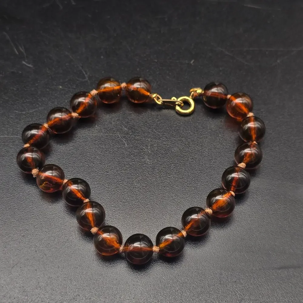 Crown Trifari Brown Lucite Beaded Bracelet Vintage Costume Jewelry
